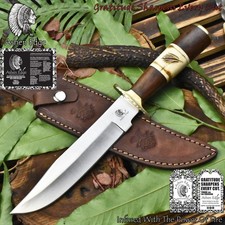 Ashen Edge Custom Bowie Knife 440C Steel Bone and Wood Brass Guard Hunter Rare