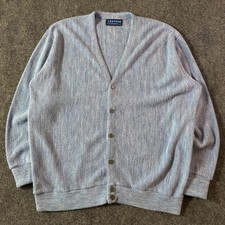 VINTAGE 90s JANTZEN MADE IN USA MENS BLUE PREPPY CARDIGAN SWEATER / XL