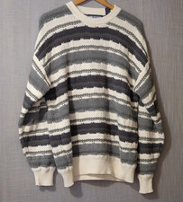 Van Heusen Sweater Grey/Green/Cream Cotton/Poly Pullover Men's L H88-6