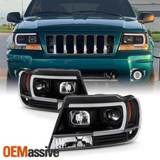 Fits 1999-2004 Jeep Grand Cherokee Black Full Led Drl Tube Projector Headlights