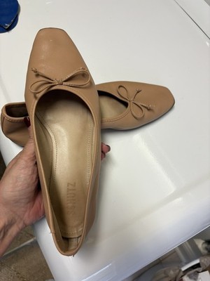Schutz Arissa Square Toe Ballet Flat Bow Slip On Honey Beige Tan Women's 8.5