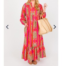 Fox & Hen Eye of The Tiger Maxi Dress Vertical Stripe Pink Orange Medium Boho