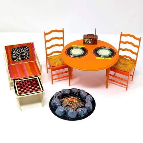 Vtg Mattel 1970 Barbie Country Living Furniture: Table Chairs TV Fire Pit Misc.
