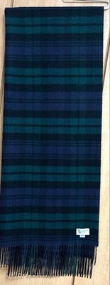Johnstons of Elgin Cashmere Stole Black Watch Check Large Scarves Used