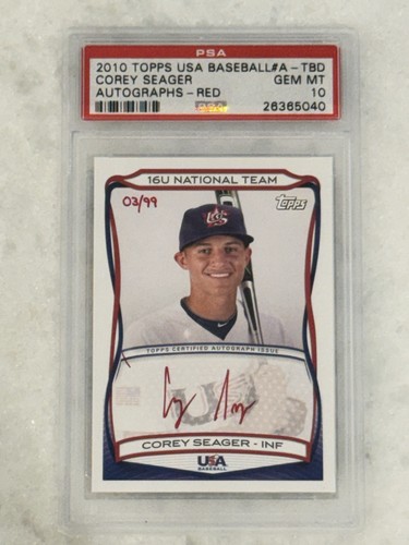 2010 Topps USA Baseball Corey Seager Red Auto /99 PSA 10 16U #A-TBD Rookie RC