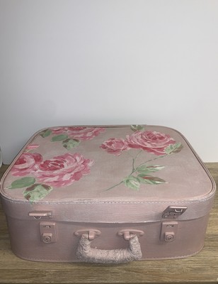Decorative Vintage Pink Luggage Suitcase Lined Storage Box Up