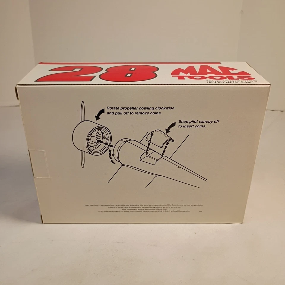 Mac Tools #28 Davey Allison Airplane Diecast Bank Travel Air Mystery Metal Bank - Изображение 4 из 4