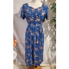 Vtg Erika Co Floral Flower Button Tie Back Maxi Dress Size M Cottage Prairie