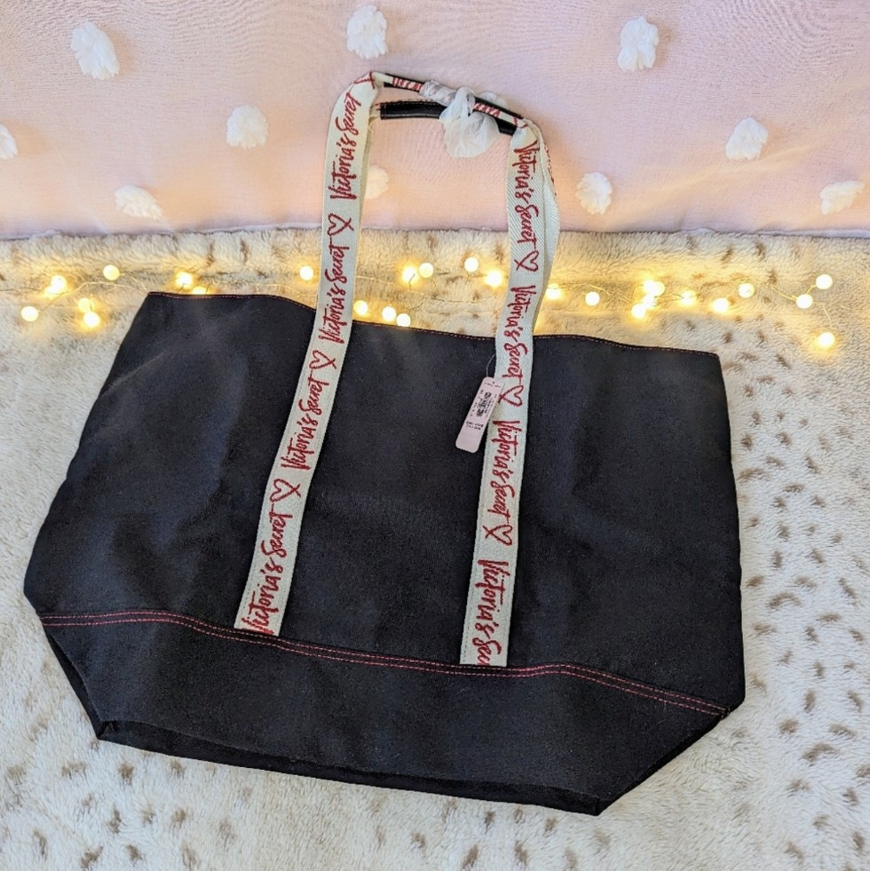 Victoria Secret Black White Red Tote Bag Stylish Carryall  