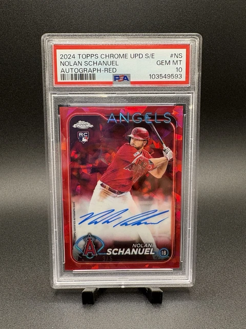 2024 Topps Chrome Update Sapphire Nolan Schanuel Red Auto /5 PSA 10