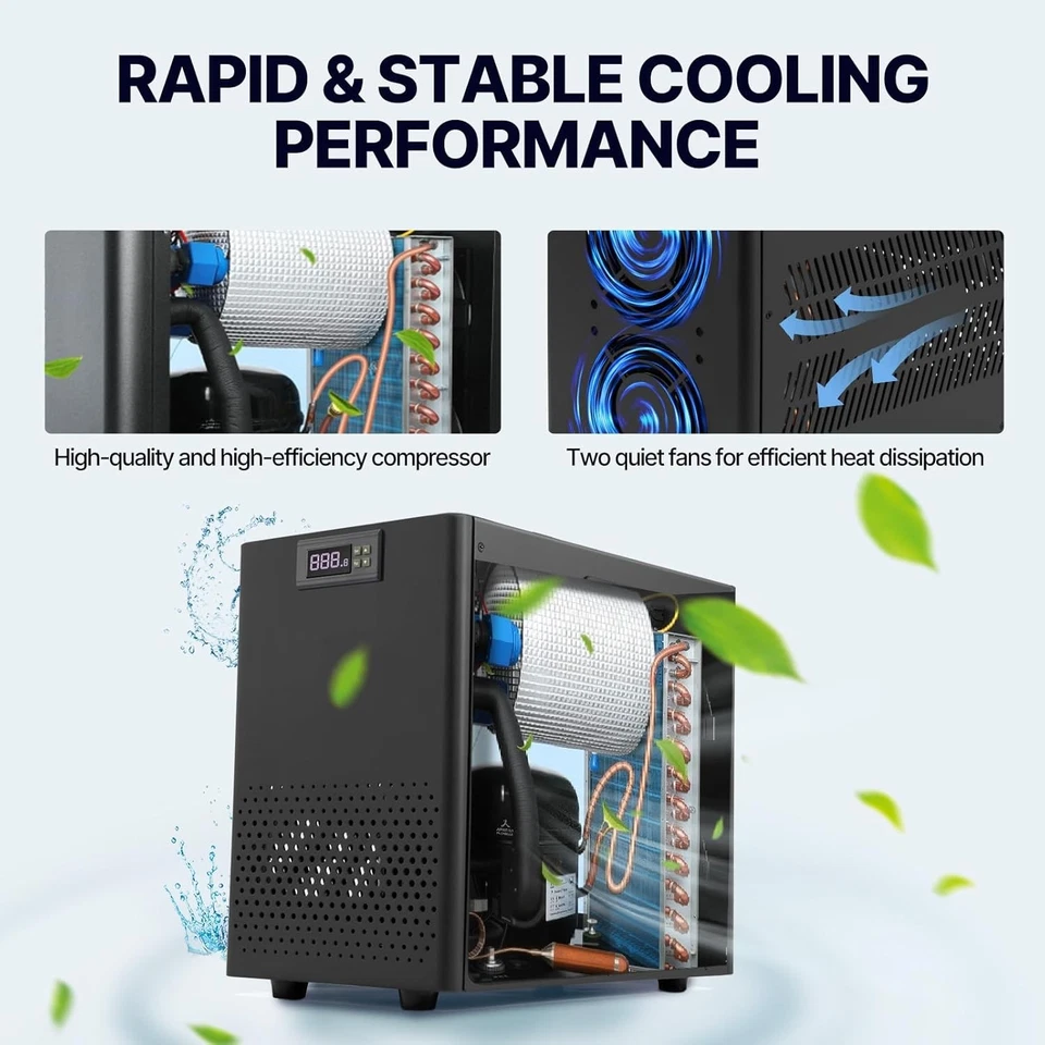 Resfriador de água hidropônico 160L 1/10 HP 49 gal refrigerador de tanque de peixes - Imagem 3 de 4