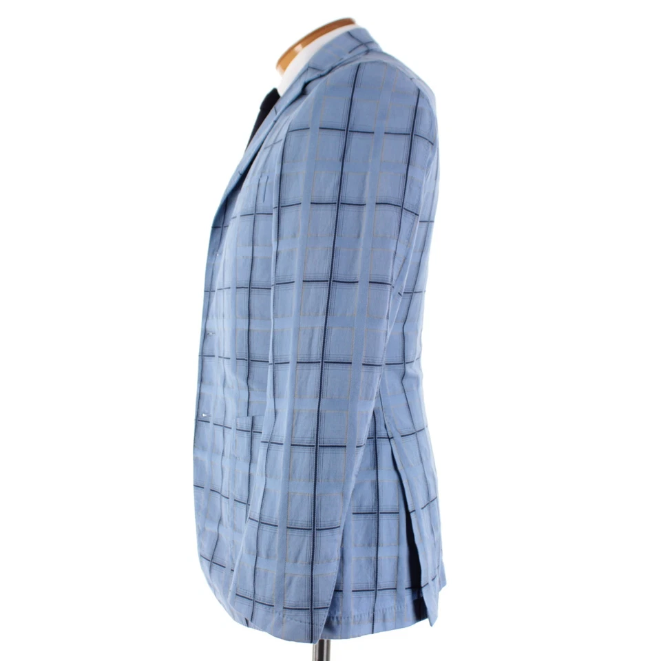 Belvest NWT Cotton Blend Sport Coat Size 46R (36R US) In Blues w/ Beige Plaid - Image 4 of 4