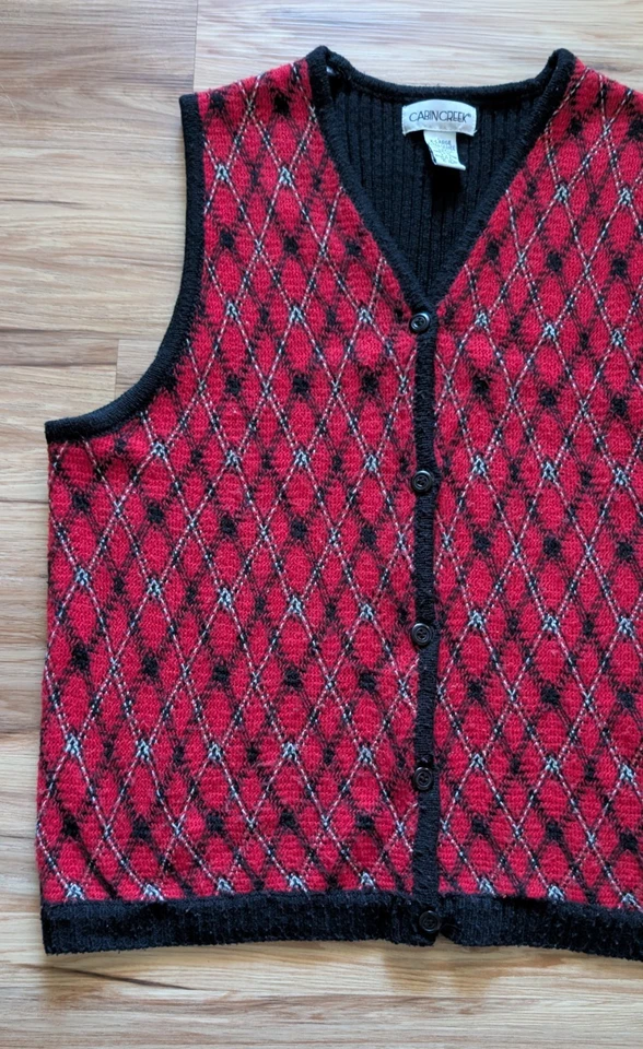 Suéter tejido a cuadros vintage Cabin Creek para mujer XL rojo vacaciones Academia Navidad Foto 2 de 4