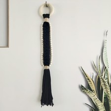 Boho Wall Decor Macrame Wall Hanging with Wood Bead Tassel Western Black