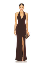 Revolve Nookie Halter Gown Maxi Dress w/Slit Chocolate Brown Size S