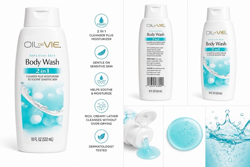 OIL de VIE Sensitive Skin Body Wash 2-in-1 Cleanse & Moisturize 18 fl oz