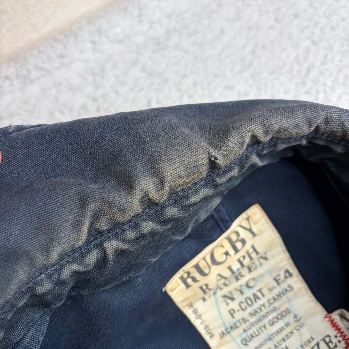 Rugby Ralph Lauren Mens Navy Blue Canvas P-Coat Double Breasted