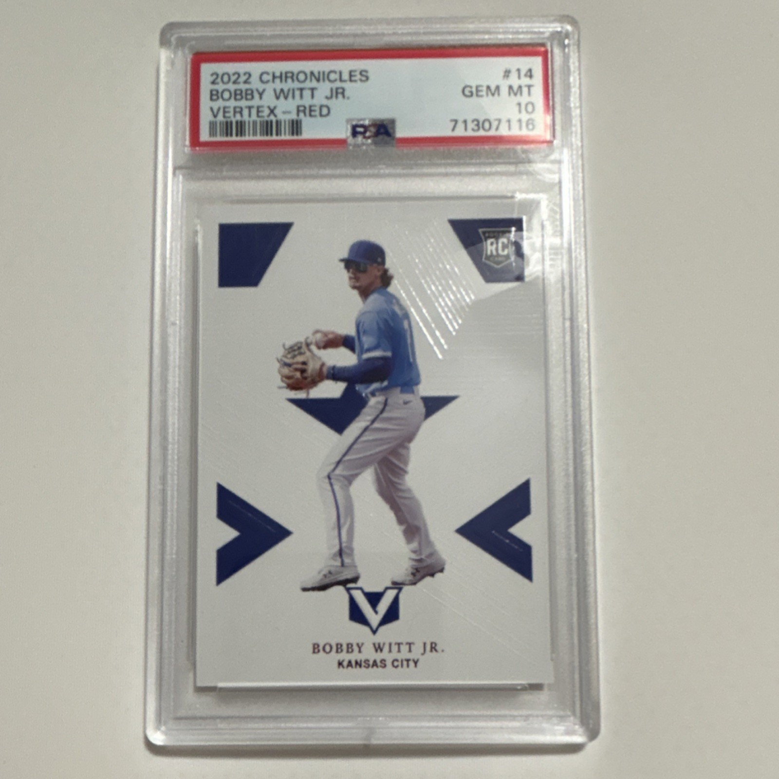 2022 Panini Chronicles Vertex Bobby Witt Jr. #14 Red /100 Rookie PSA 10 Royals view 1