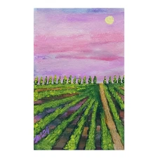 Tuscany Lavender Original Painting Semi-Abstract Art Handmade Small Wall All 6x4