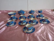Antique Imperial Russian Kuznetsov Blue Tea Cup Set 24pc.