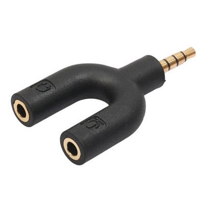 3.5mm Y-Splitter Headphone Adapter for Mic Audio - Black U-Shaped