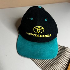 Vintage Toyota Tacoma Hat Otto Cap Black Teal Wool Suede Leather Strapback Hat