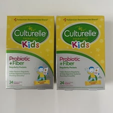 (2) Culturelle Kids Probiotic+Fiber No Flavor 24 Packets Exp 05/2026