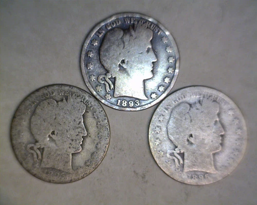 1893,1895-O,1896-O, BARBER HALF DOLLARS BELOW SILVER VALUE