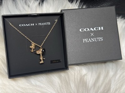 Coach X Peanuts Snoopy And Woodstock Pendant Necklace CCA48 Gold