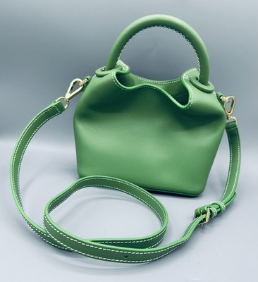 Elleme Madeleine Kelly Green Leather Mini | Contrast Stitch Top Handle Crossbody