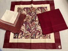 Lot 3-Burgundy Handkerchiefs VTG Pocket Square Men Women Paisley Dots Bloch Frer