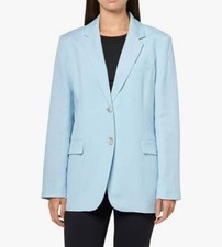 Anne Klein Blazer 10 Opal Blue Linen Notch Collar 2-Button NWT MSRP 149