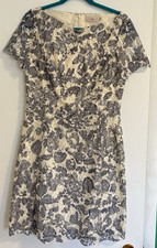 Tory Burch Lace Floral Overlay Dress Cream Blue Size 8 Lined Short Sleeve Formal