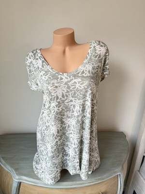 Grunge Floral Vintage Wash Top Slub V-Neck Tee T Shirt Rayon Soft Cottage Boho
