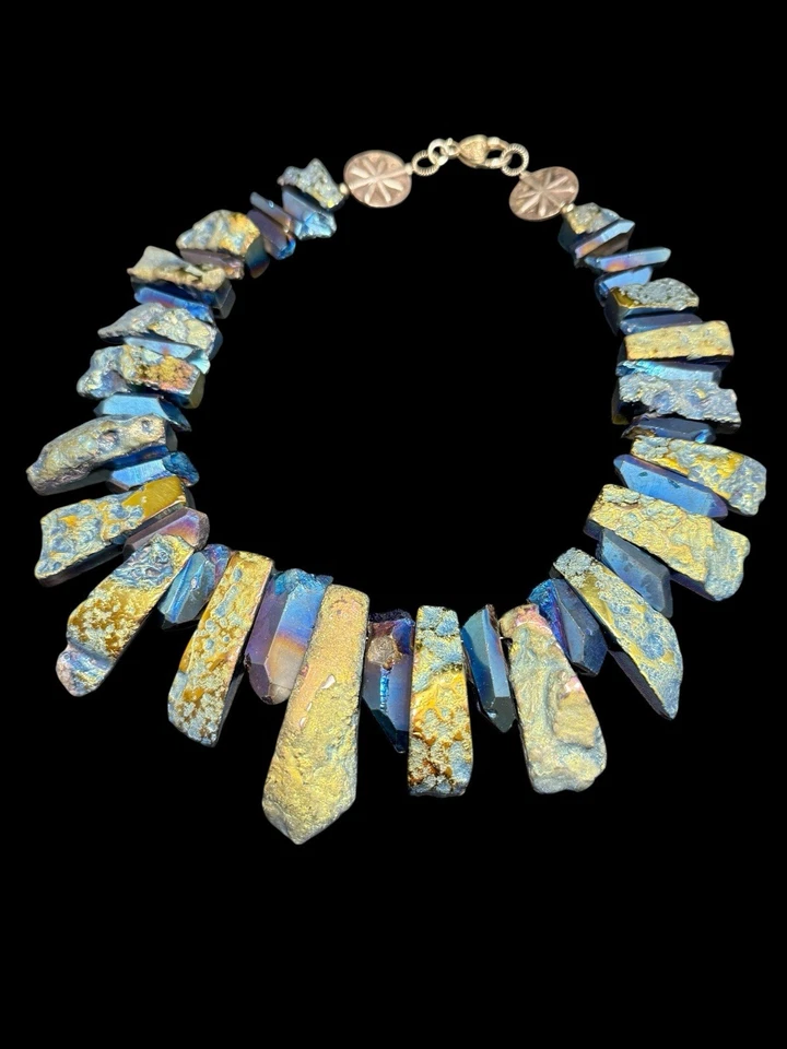 Declaración Collar de Cuarzo de Titanio con Colgante Druzy Joyería de Plata de Ley Foto 4 de 4