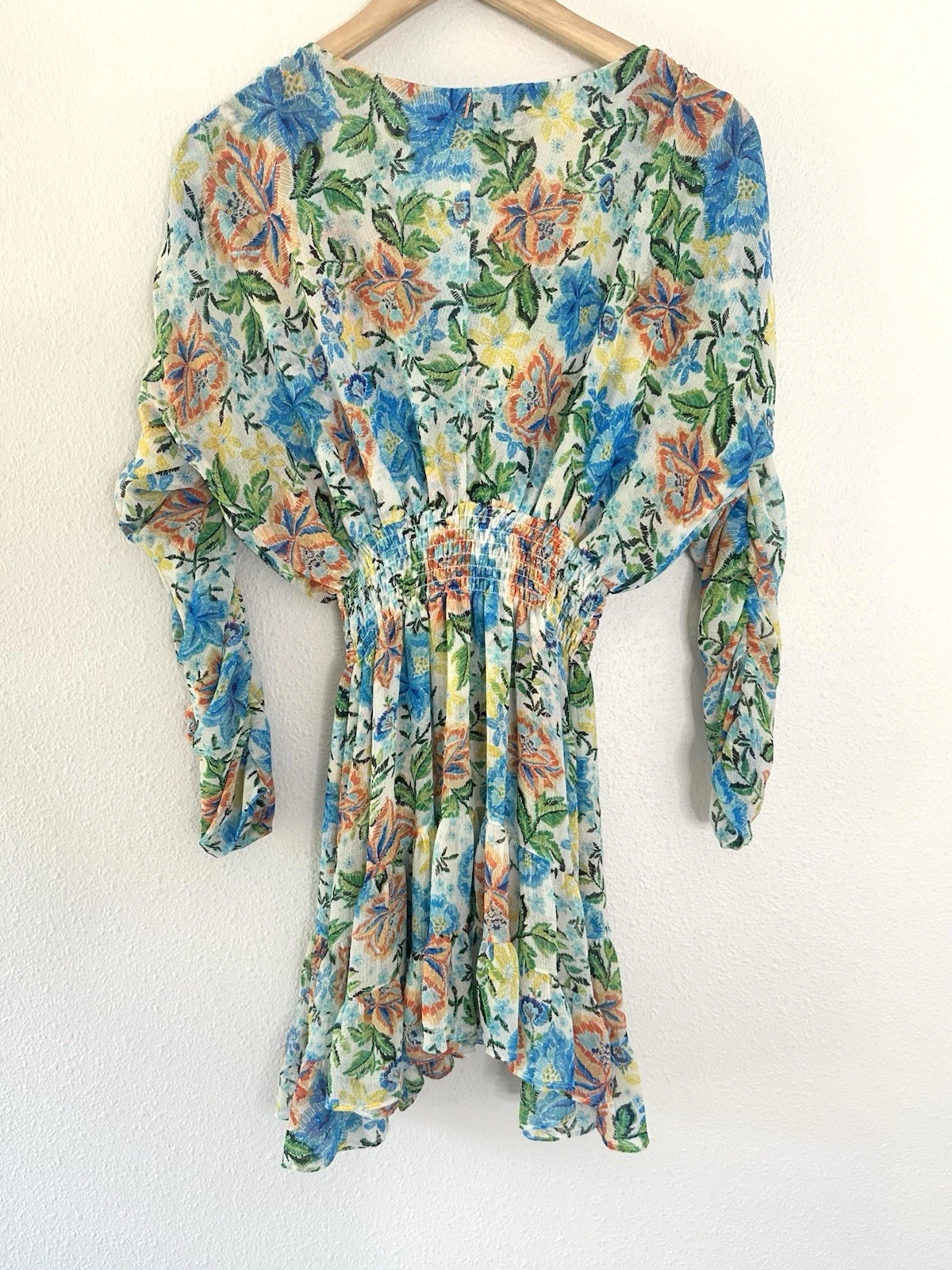 PALM ANGELS Misa Los Angeles Mini Abito Donna Chiara XS Oasis Floreale Scollo V Colorato Ruffle