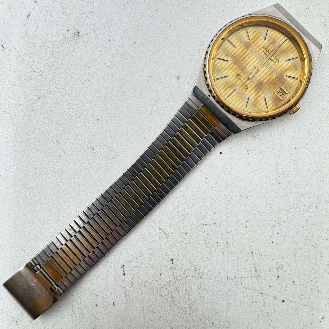 Vintage Longines Two Tone Date Men's Quartz Wristwatch Swiss Gold Tone