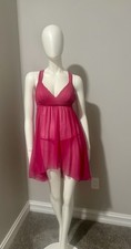 Victoria's Secret Hot Pink Babydoll Sheer Mesh Nightie Chemise Size S Vintage