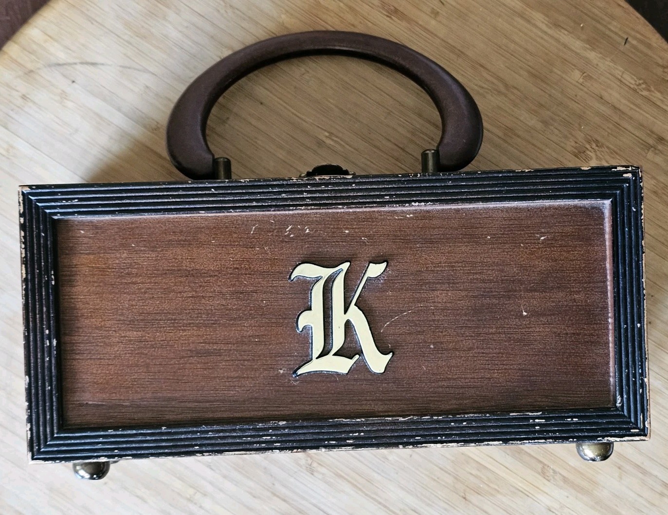 EvezBeadz 1968 Royal London Wooden Box Purse K Top Ha… - Gem