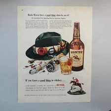 1951 Hunter Whiskey Vintage Print Ad Bache Brown Spinning Reel Fishing