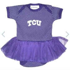 TCU HORNED FROGS BABY PURPLE PIN DOT TUTU SHORT SLEEVE ONE PIECE ROMPER