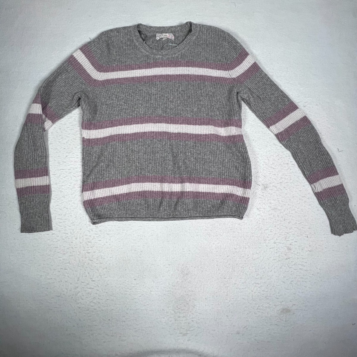 Pink Republic Long Sleeve Knit Striped Sweater Womens Medium Gray