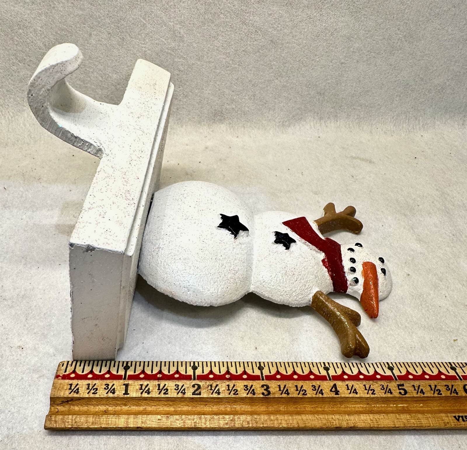 Cast Iron Snowman Stocking Holder Hanger Heavy Base Christmas Set Of