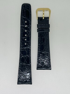 Bracelet De Montre Crocodile Authentique Hadley Roma – 18 Mm, Noir Brillant, à échange Rapide, Neuf
