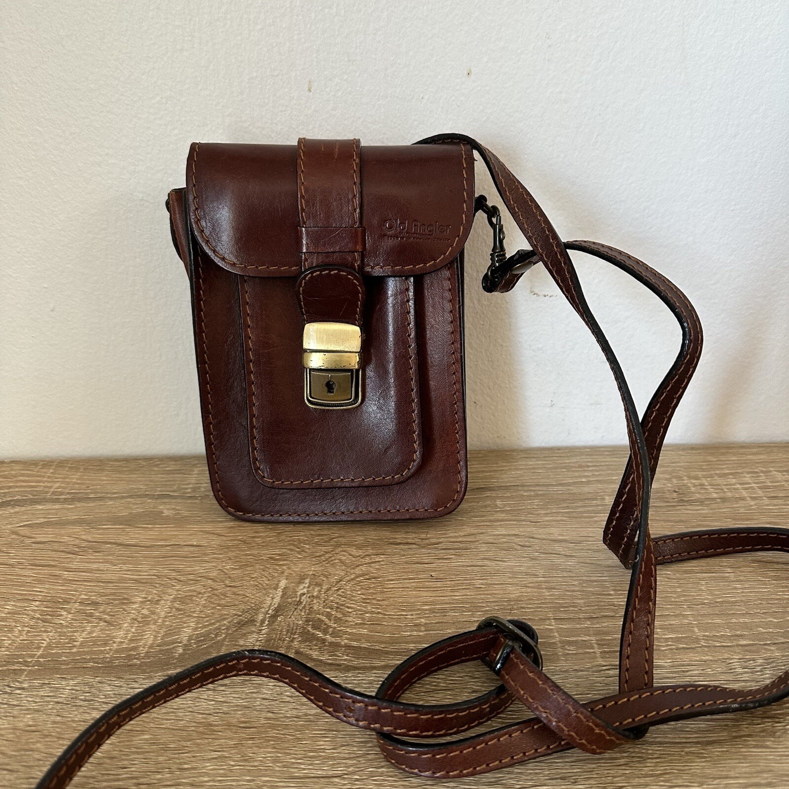 Old Angler Small Brown Leather Crossbody Bag Gem