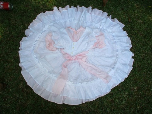 VTG Martha's Miniatures Ruffles Lace Full Circle Pinafore/Apron Dress Size 5 - Picture 3 of 10