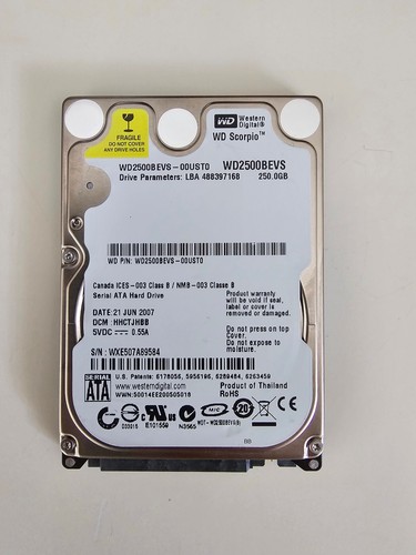 Western Digital Scorpio 250GB Intern 5400RPM 2,5 Zoll WD1200BEVS SATA Festplatte