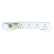 6 way 2 Mtr Extension Socket Individually Switched- White Neon Indicator Plug