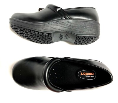 Safe T Step SafeTstep Women's Slip Resistant Gretchen Black Clog Slip-on  Shoes