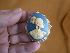 (CA20-240) RARE African American LADY blue white oval CAMEO Pin Pendant JEWELRY